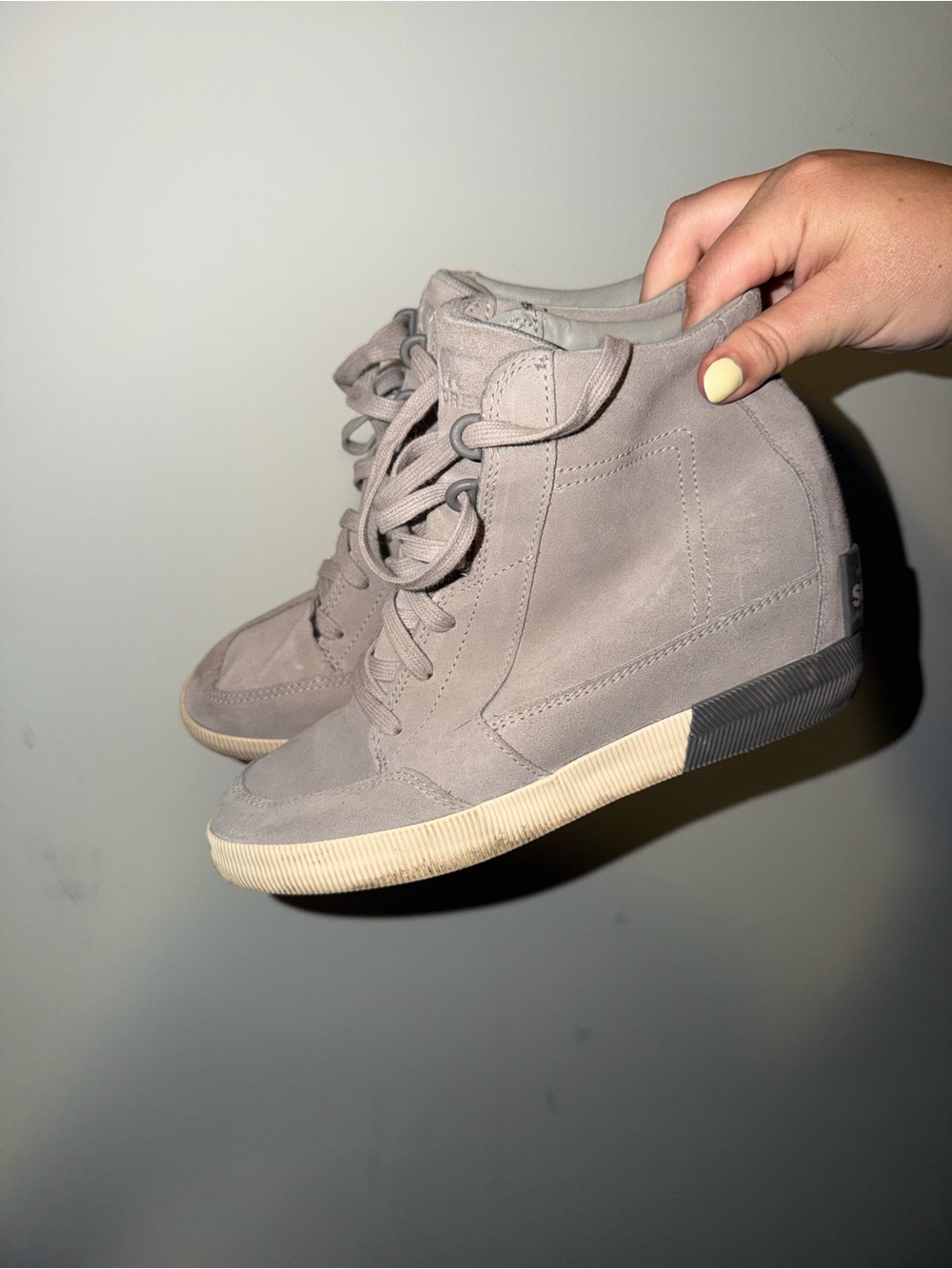Sorel Taupe Lace-Up Wedge Sneakers